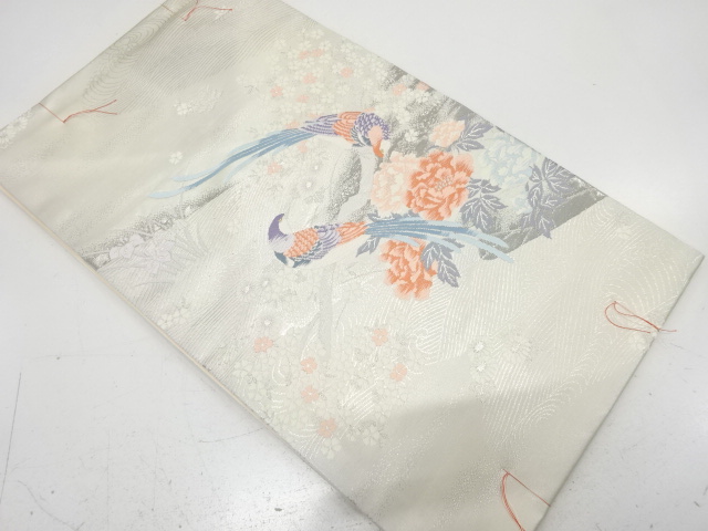 JAPANESE NAGOYA OBI / UNUSED / PLATINUM​ FOIL / WOVEN SAKURA